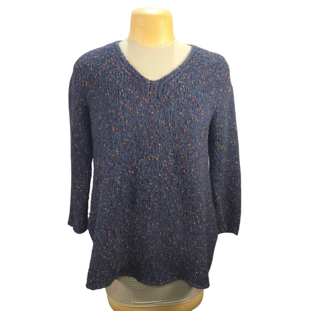 Habitat Clothes To Live In Blue Confetti Knit V-Neck Sweater Men Medium Colorful
